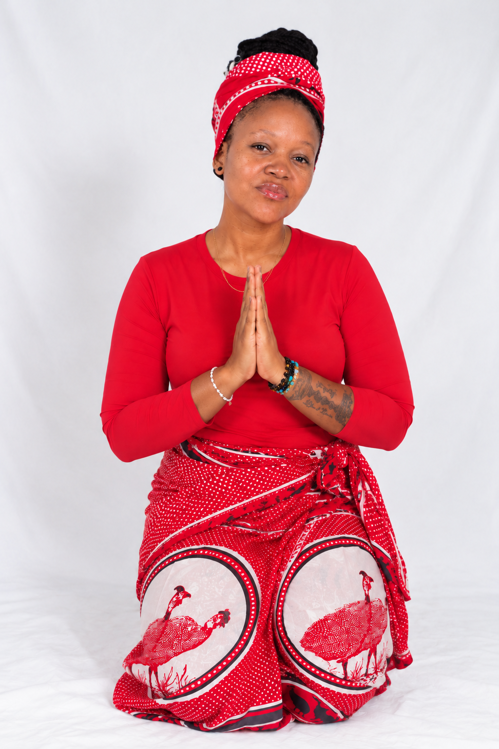 Serene Namaste in Red and White